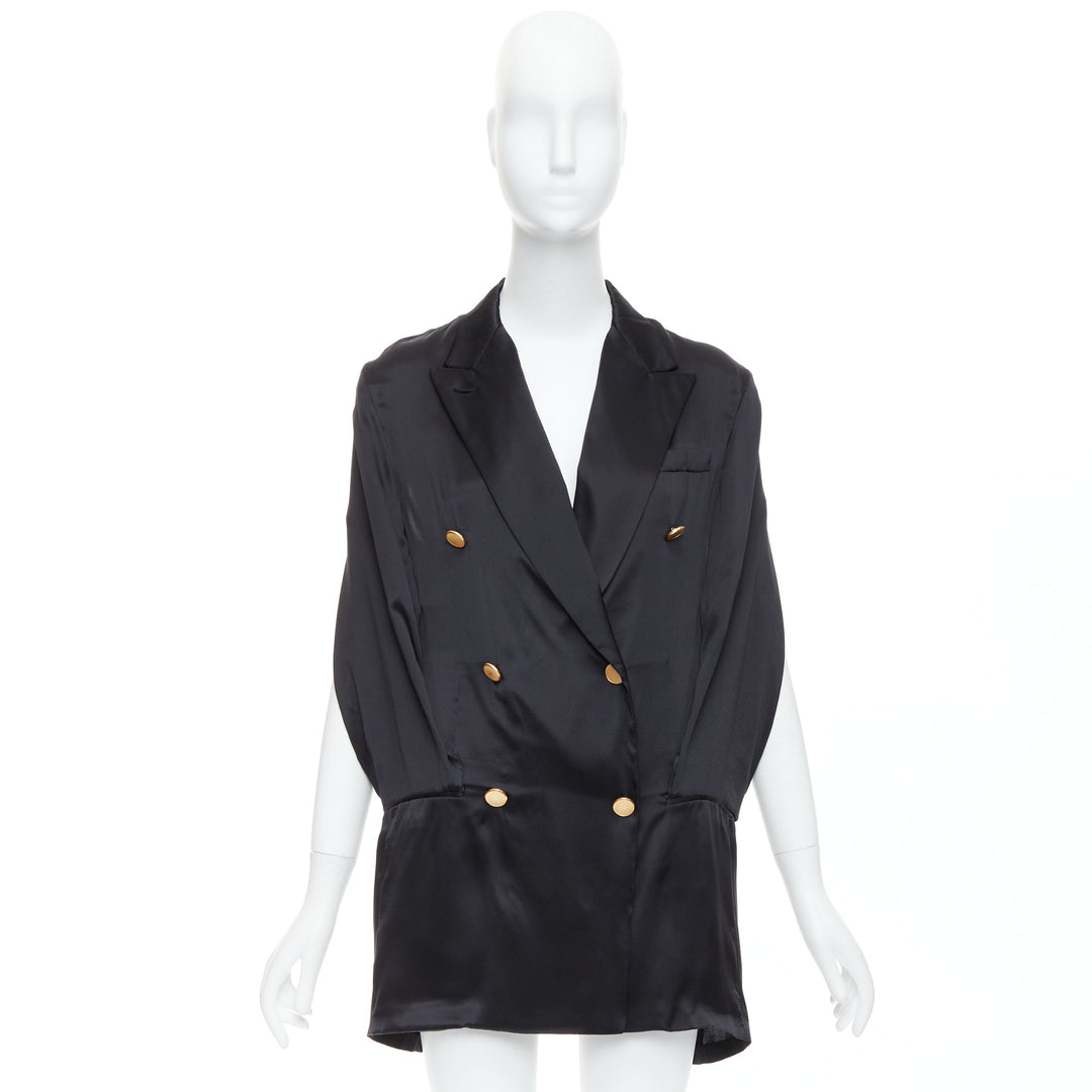 rare MAISON MARGIELA 2012 Runway black tucked sleeve blazer dress IT36 XXS