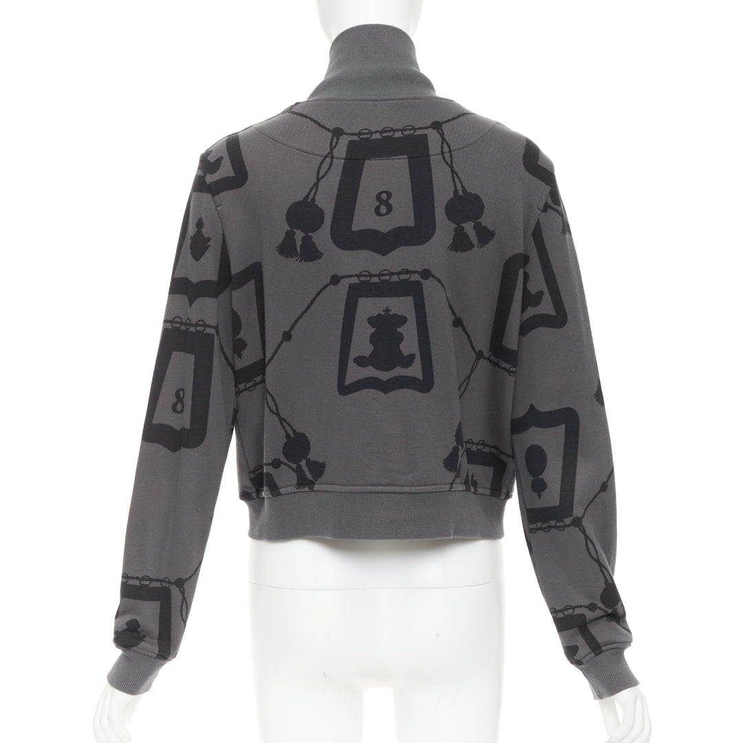 HERMES  2021 Poste et Cavalerie grey black rope print bomber jacket FR42 XL
