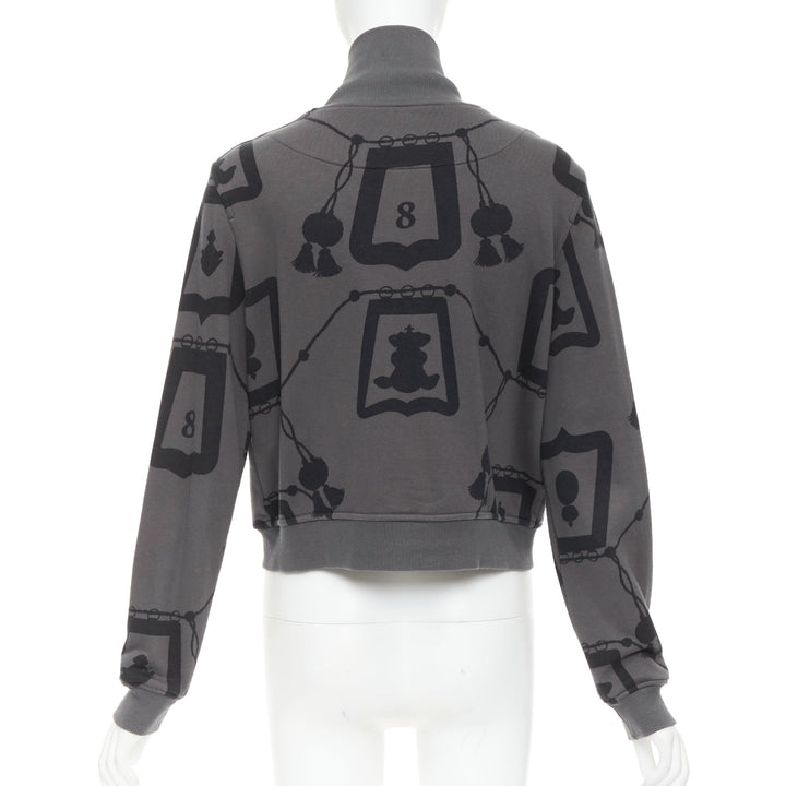 HERMES  2021 Poste et Cavalerie grey black rope print bomber jacket FR42 XL