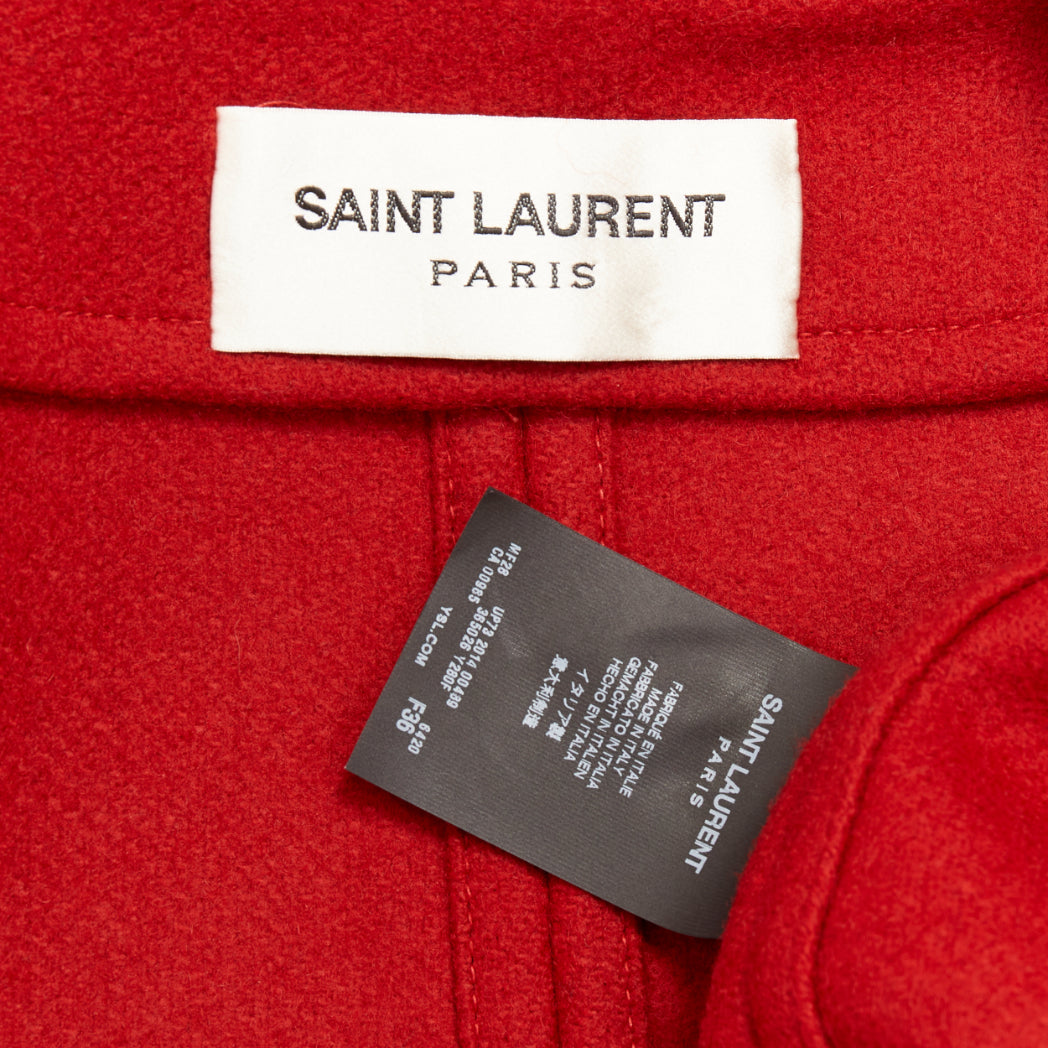 SAINT LAURENT 2014 Hedi Slimane Runway red wool hooded half cape coat FR36 S