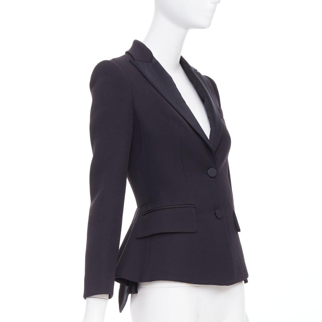 ALEXANDER MCQUEEN 2016 black wool silk sculpted peplum blazer jacket IT38 XS