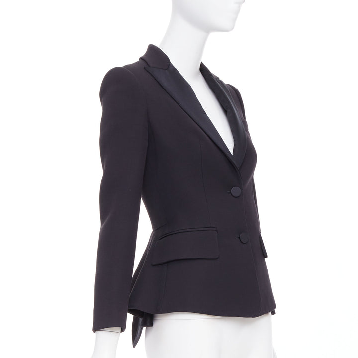 ALEXANDER MCQUEEN 2016 black wool silk sculpted peplum blazer jacket IT38 XS