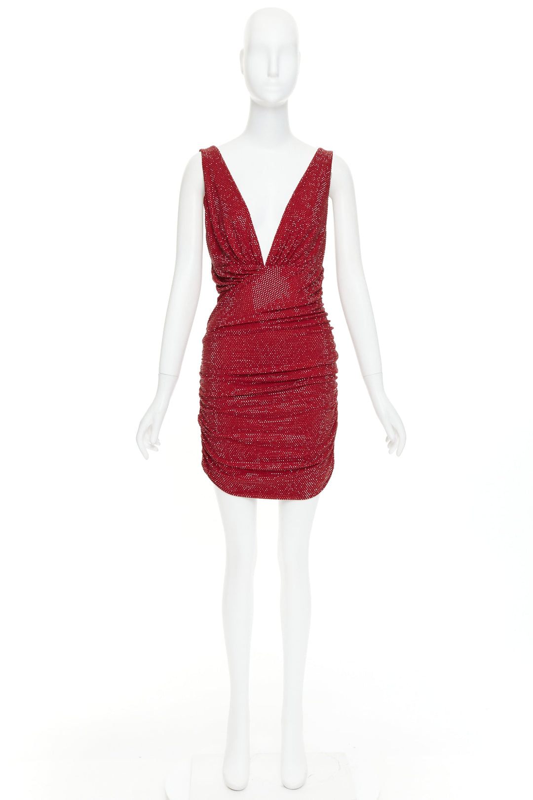 ALEXANDRE VAUTHIER Daring Red crystal stass encrusted plunge mini dress IT40 S