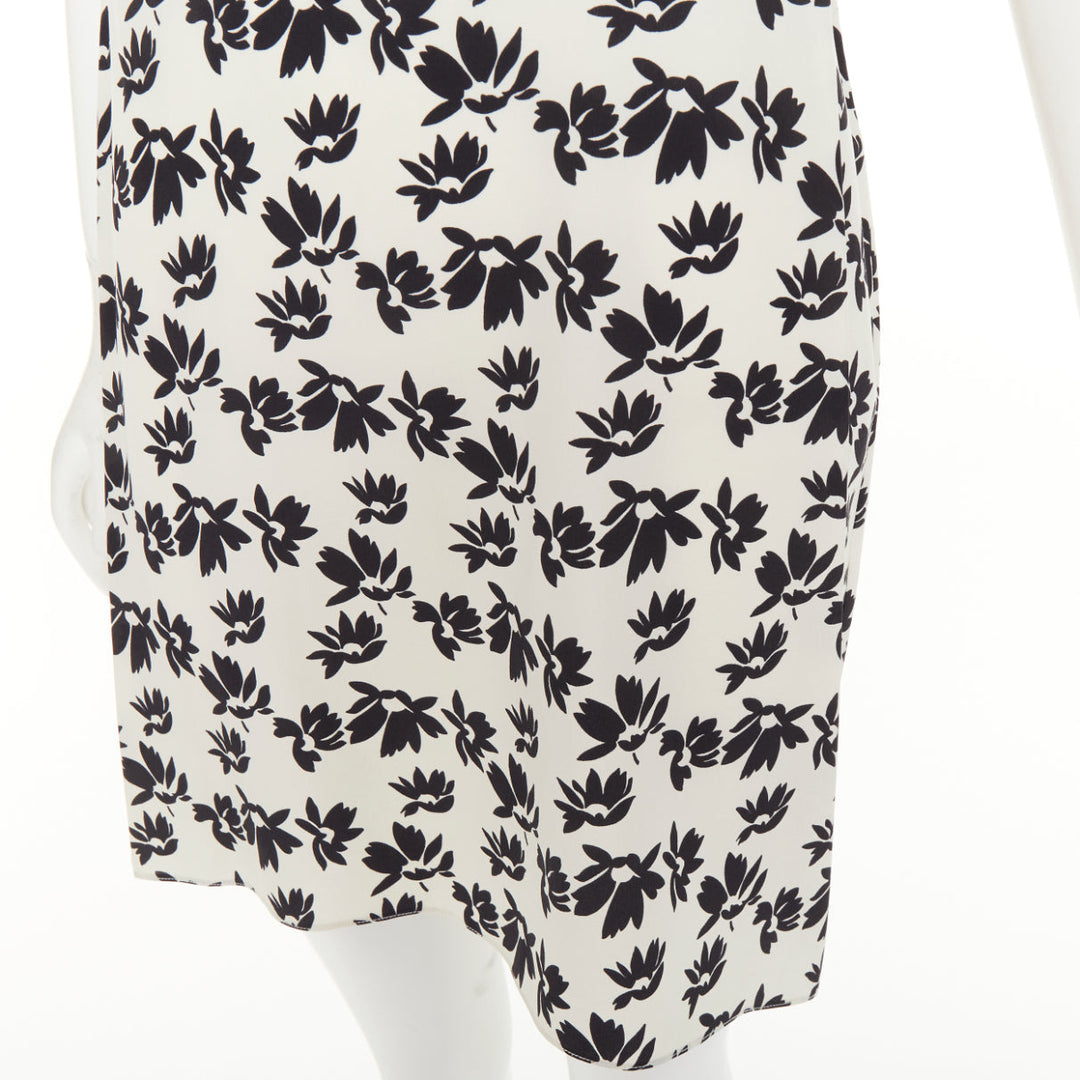 MARNI white black floral print asymmetric panel dress IT42 M