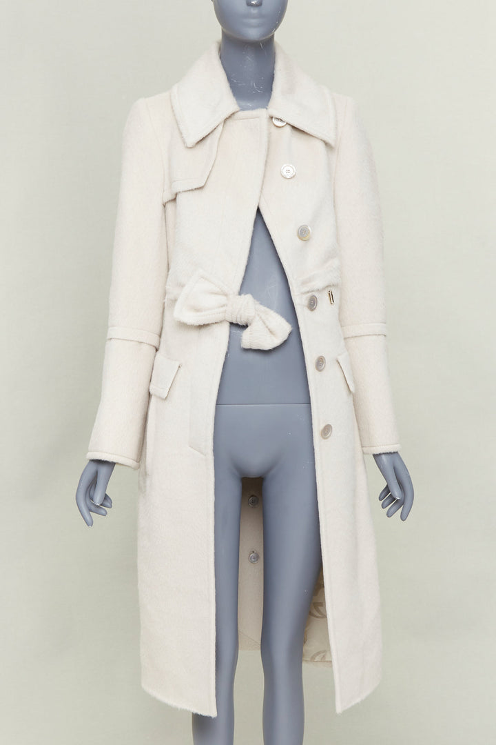 GUCCI 2004 Tom Ford ivory alpaca wool bow front trench inspired coat IT38 XS