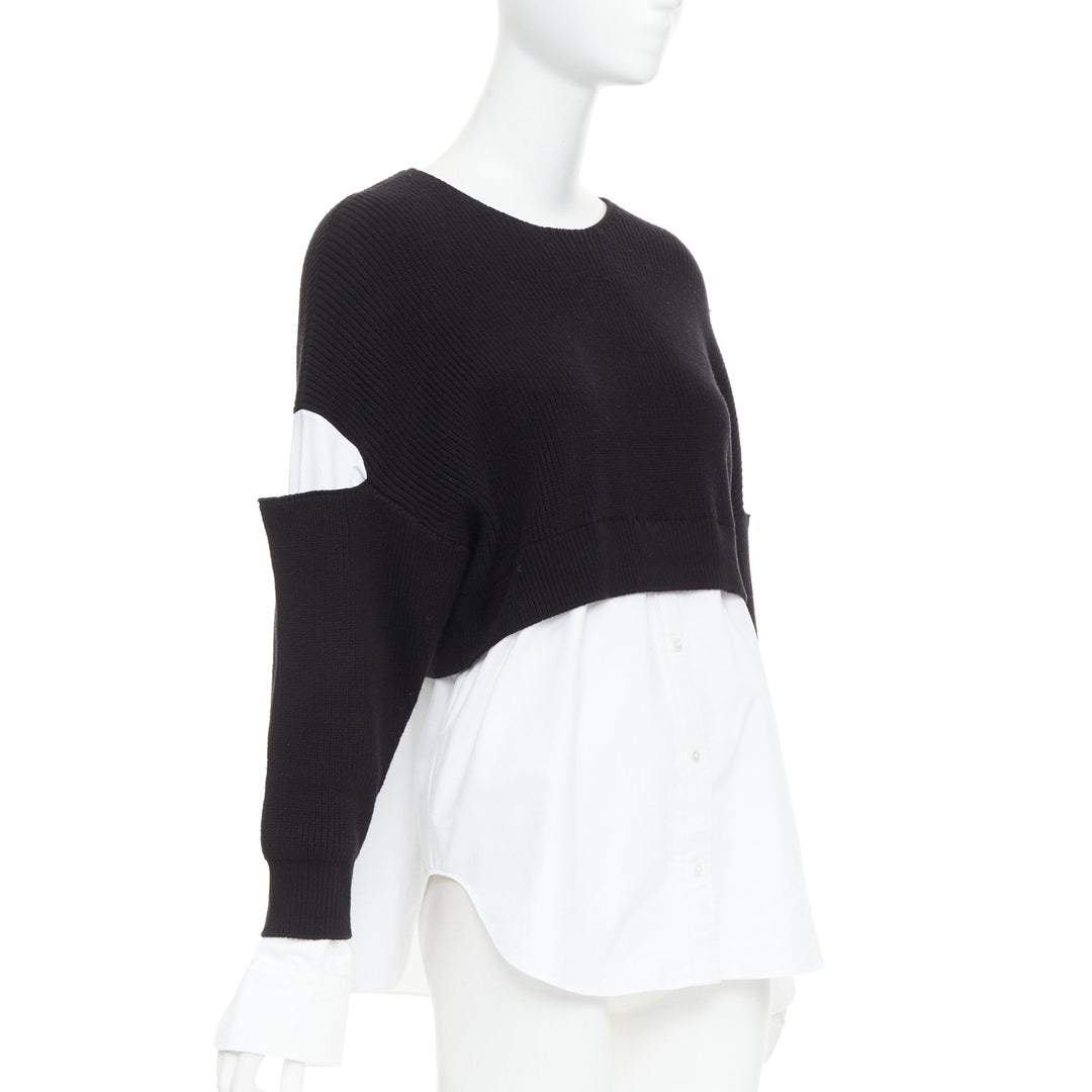 T ALEXANDER WANG black white cotton blend hybrid cropped sweater shirt top XS