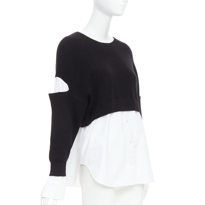 T ALEXANDER WANG black white cotton blend hybrid cropped sweater shirt top XS