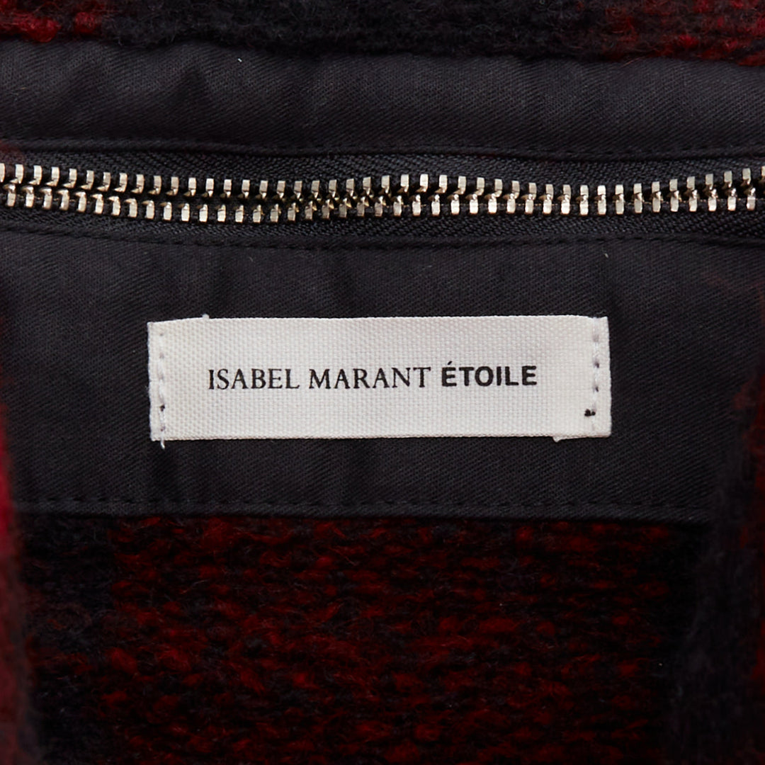 ISABEL MARANT ETOILE Rusty red black tartan plaid wool tote bag