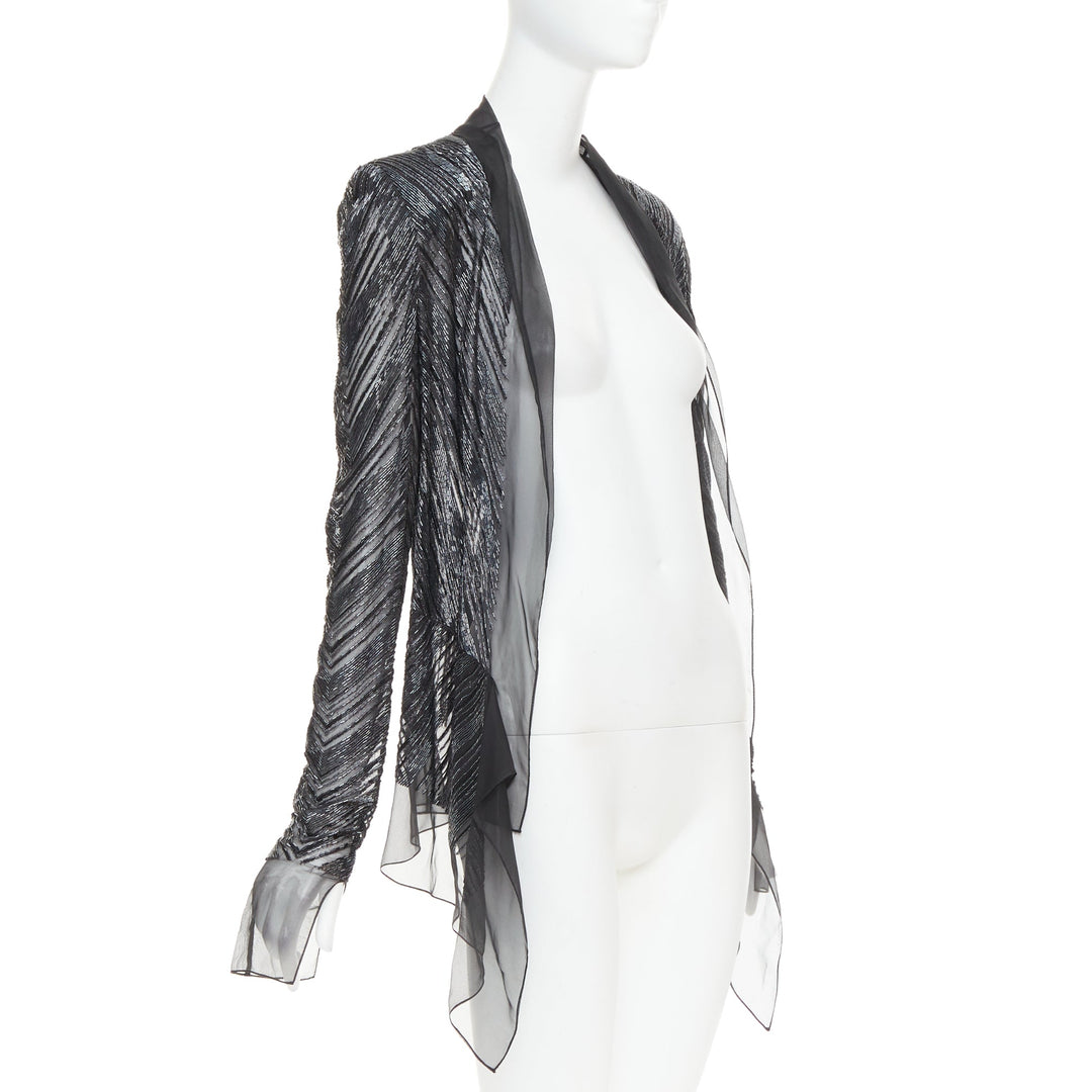 ALEXANDRE VAUTHIER sheer grey geometric long bead embellished drape jacket