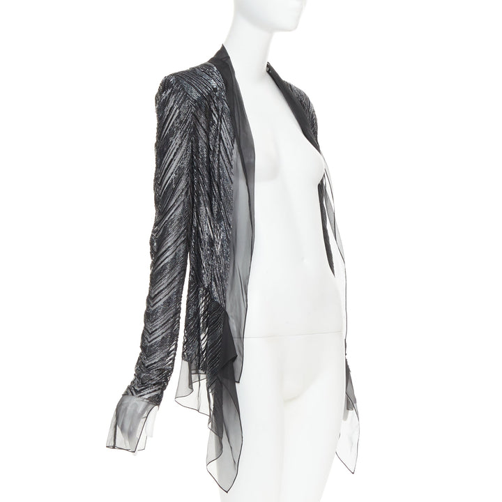 ALEXANDRE VAUTHIER sheer grey geometric long bead embellished drape jacket