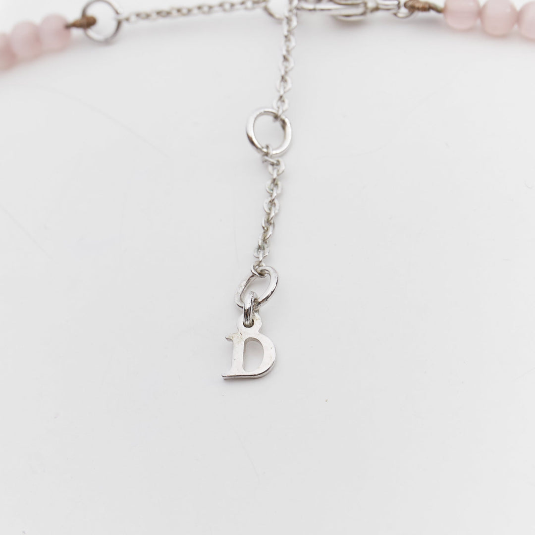 CHRISTIAN DIOR John Galliano Vintage silver pink heart logo tiered necklace