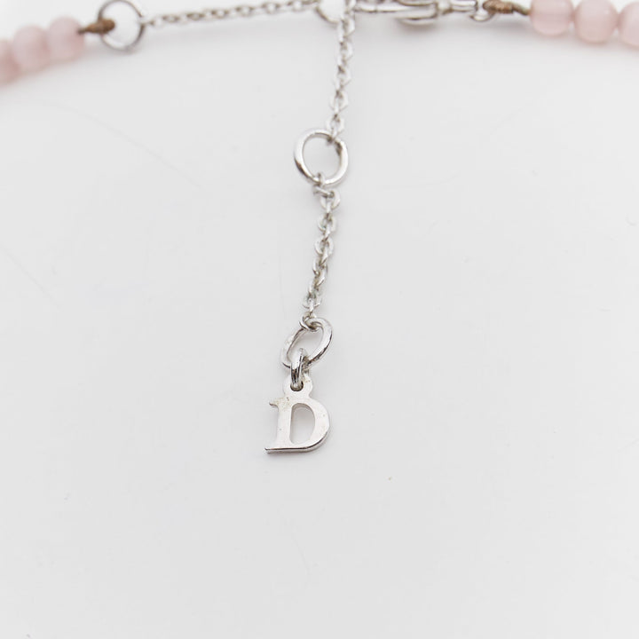 CHRISTIAN DIOR John Galliano Vintage silver pink heart logo tiered necklace