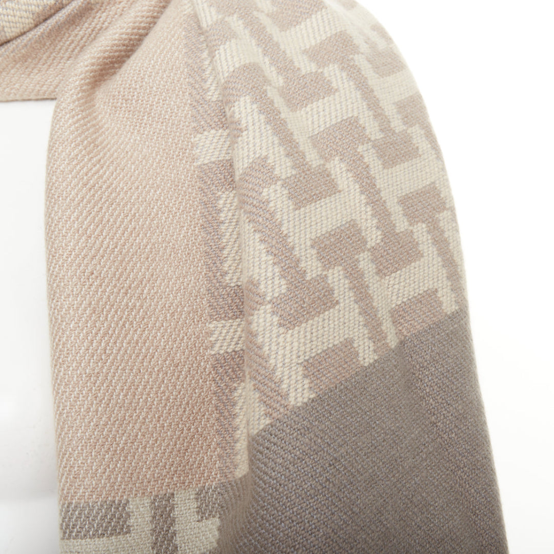 HERMES Avalon Nepal grey intarsia monogram logo knit wool cashmere blanket scarf
