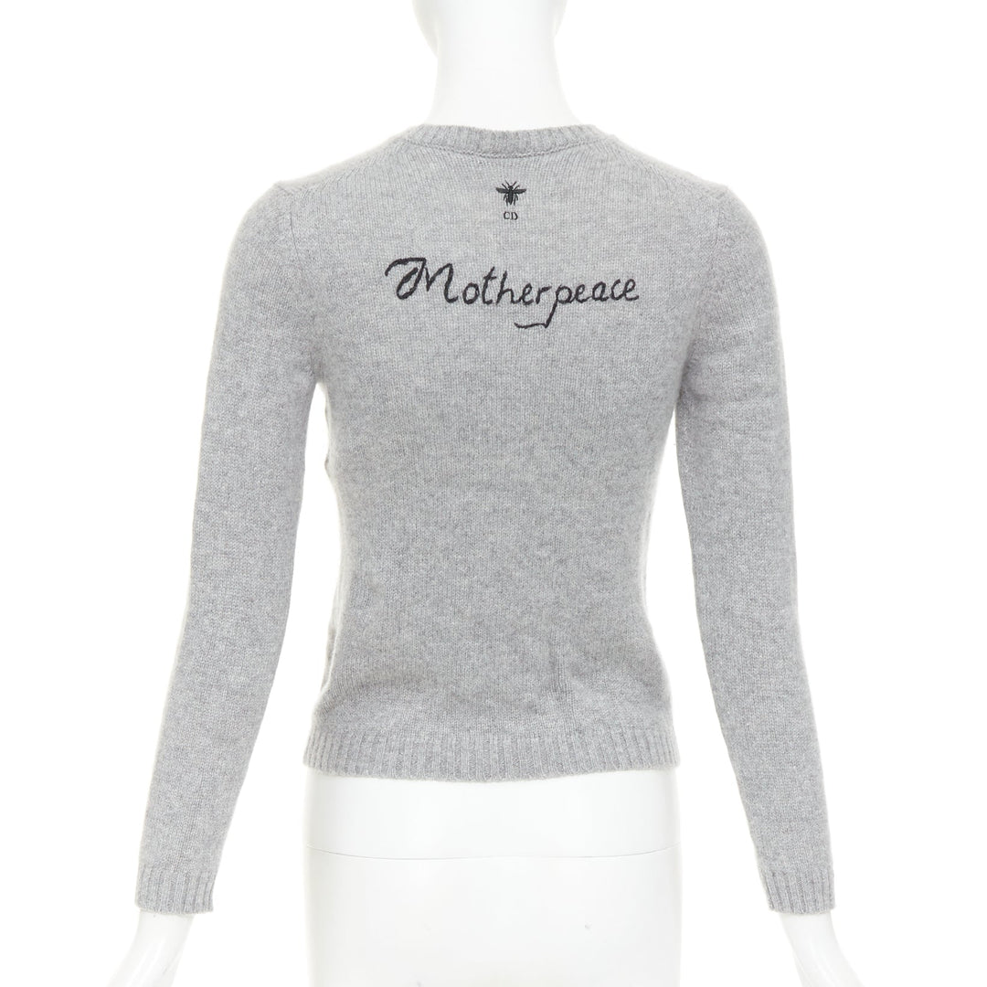 CHRISTIAN DIOR 100% cashmere 5 Swords grey yellow embroidered sweater  FR34 XS