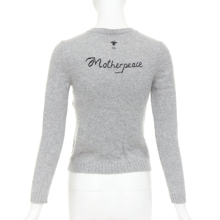 CHRISTIAN DIOR 100% cashmere 5 Swords grey yellow embroidered sweater  FR34 XS