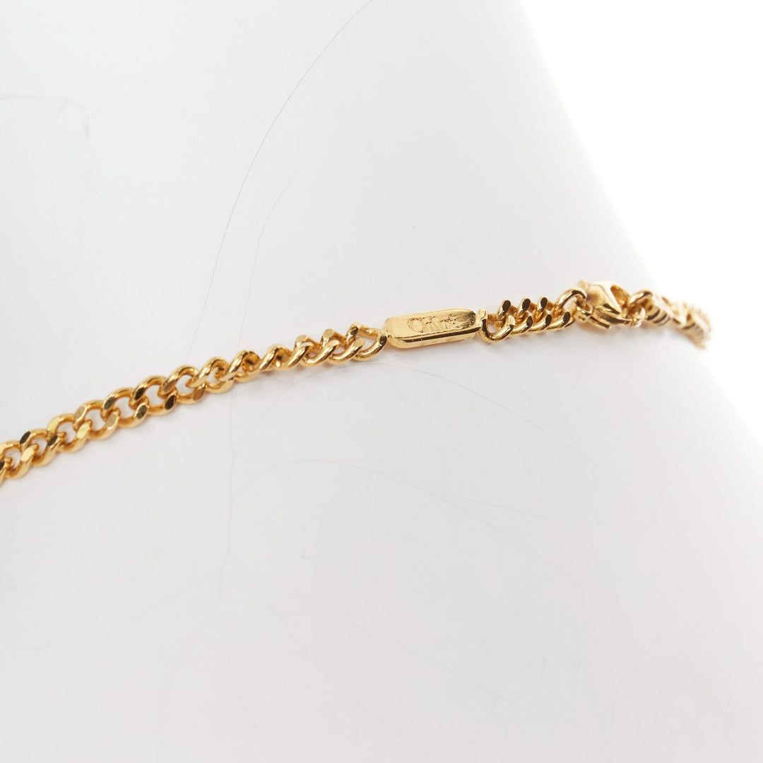 CHLOE Nicole brown leather gold Happy key chain bag charm long necklace