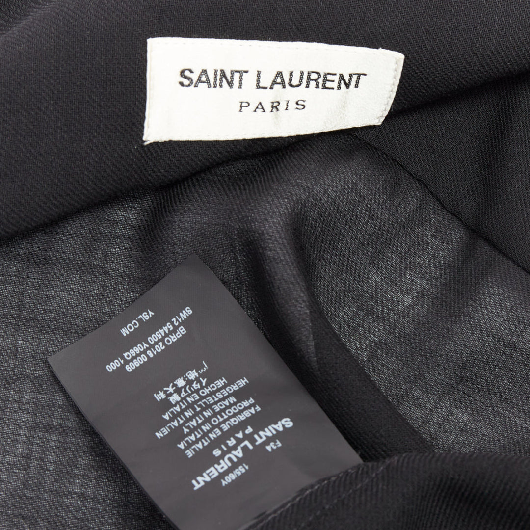 SAINT LAURENT 2018 black semi sheer wool blend YSL rope blouse FR34 XS