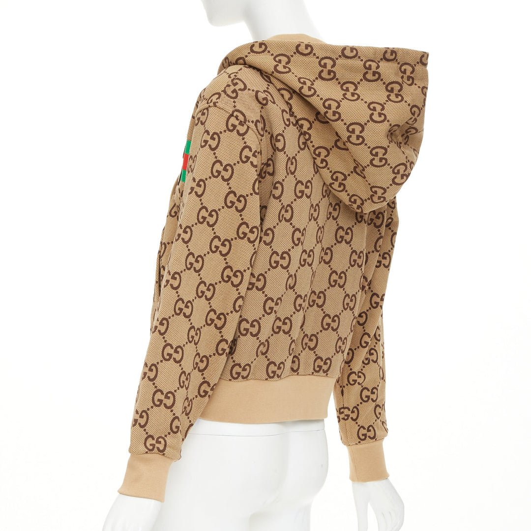 GUCCI GG canvas jacquard Web stripe cherry embroidery cropped zip hoodie XS