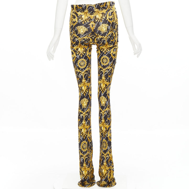 VERSACE 2020 Runway Gianni Signature Medusa Barocco gold flare pants IT42 M