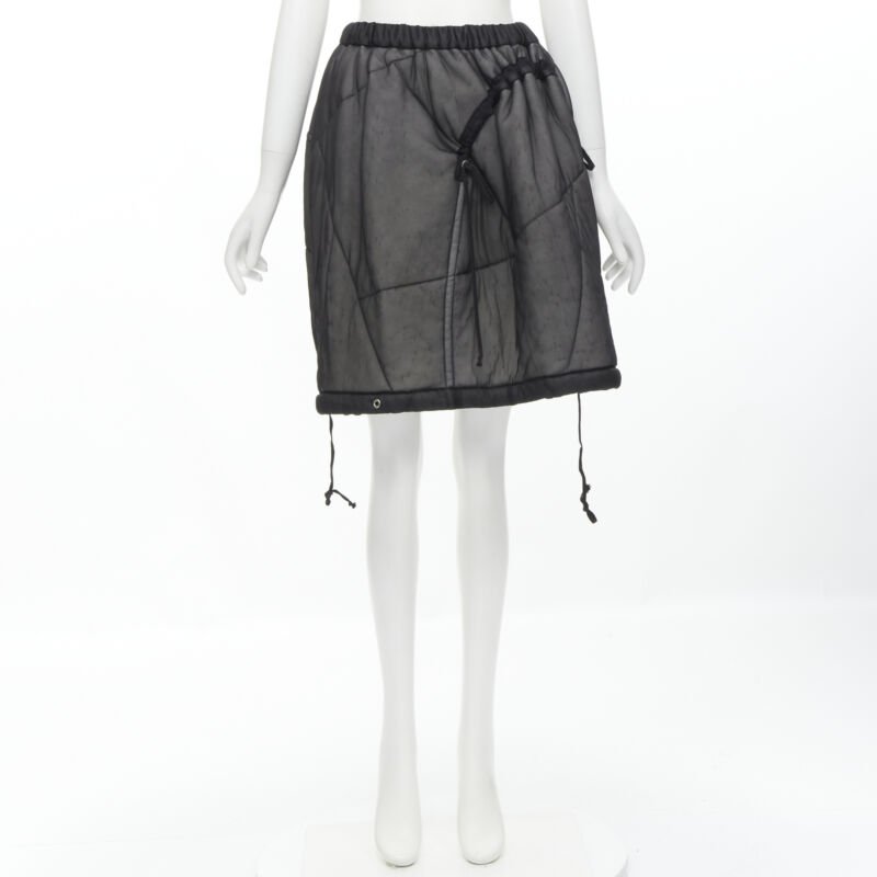 COMME DES GARCONS Vintage 1990 black sheer nylon drawstring padded puffy skirt M