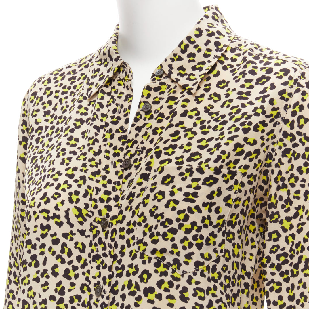EQUIPMENT 100% silk brown black leopard print long sleeve shirt XS