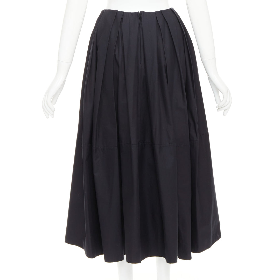 KHAITE black 100% cotton invisible waistband pleated full tea length skirt US2 S