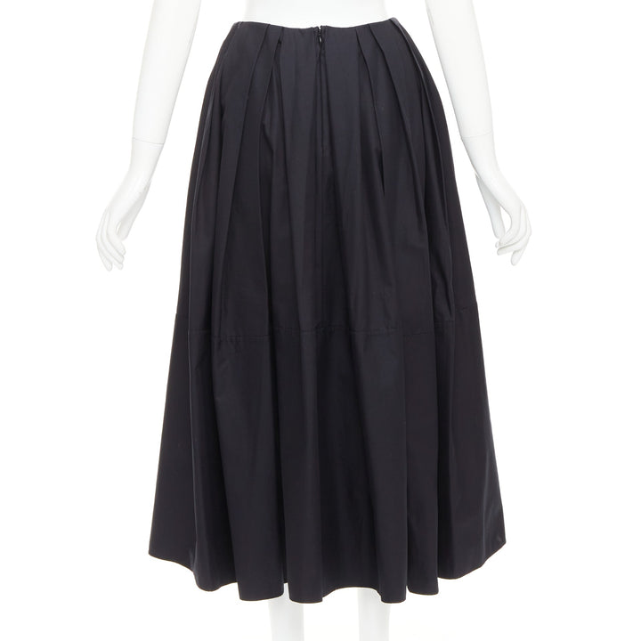 KHAITE black 100% cotton invisible waistband pleated full tea length skirt US2 S