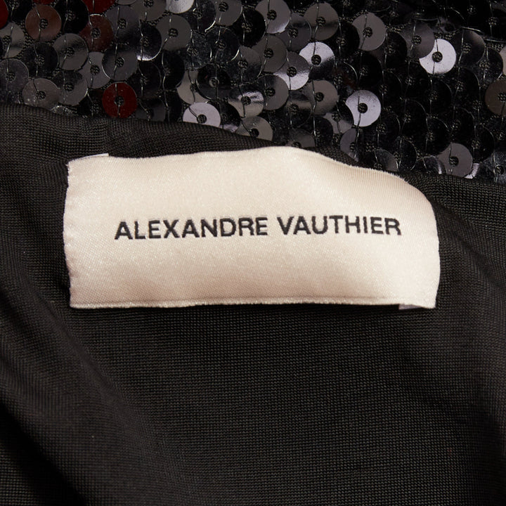 ALEXANDRE VAUTHIER SS2023 Runway black sequinned off shoulder stretch midi dress