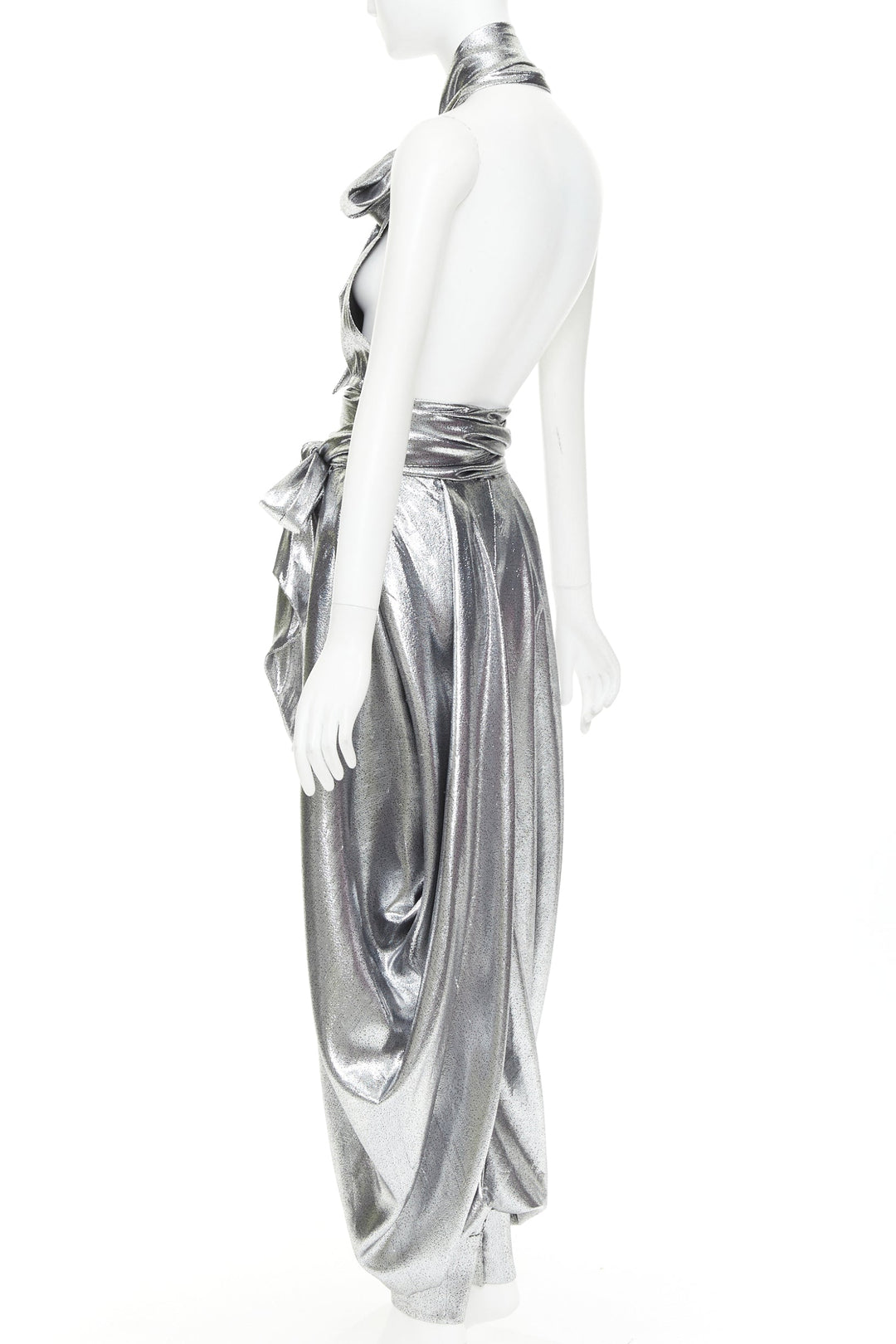 ALEXANDRE VAUTHIER COUTURE SS2021 Runway silver lame halter bloomer pants set