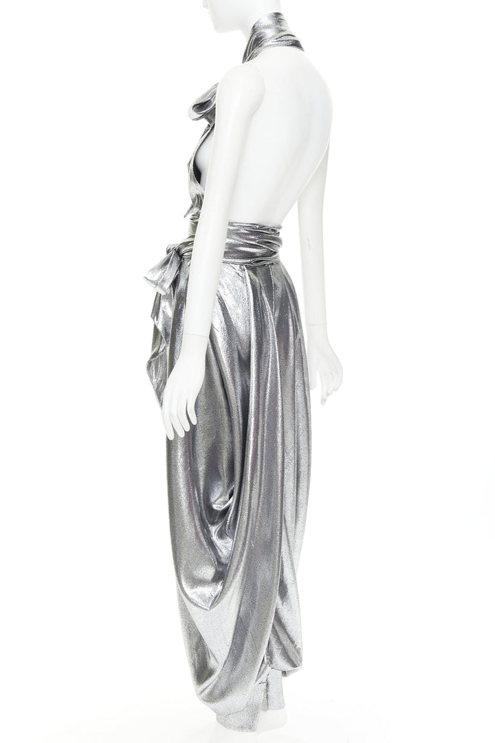 ALEXANDRE VAUTHIER COUTURE SS2021 Runway silver lame halter bloomer pants set