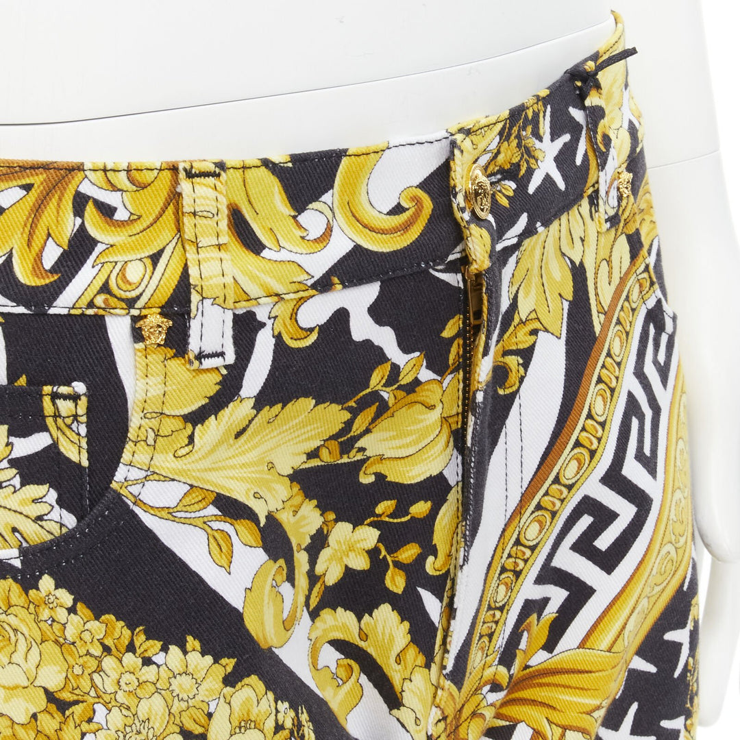 VERSACE 2019 Runway Savage Barocco gold Medusa stud jeans IT33