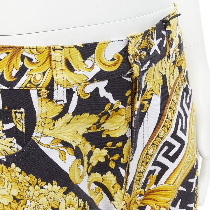 VERSACE 2019 Runway Savage Barocco gold Medusa stud jeans IT33