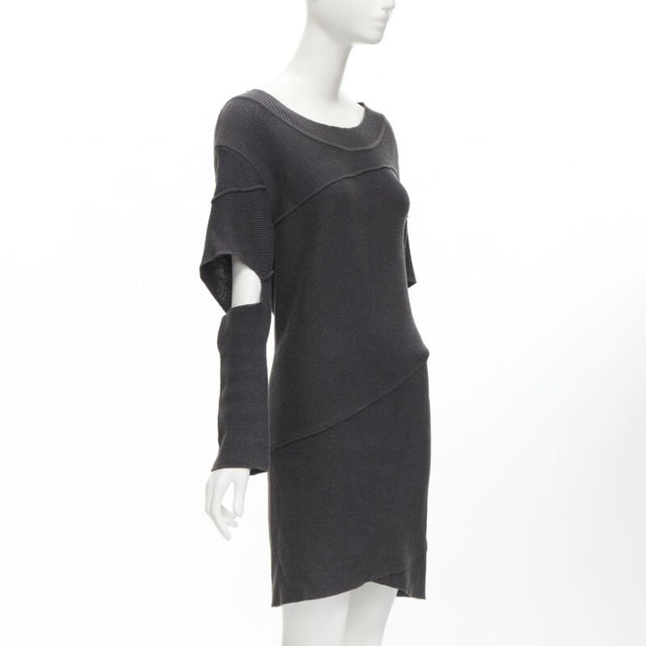 rare ISSEY MIYAKE 1980's Vintage grey deconstructed bias cutout sweater dress M