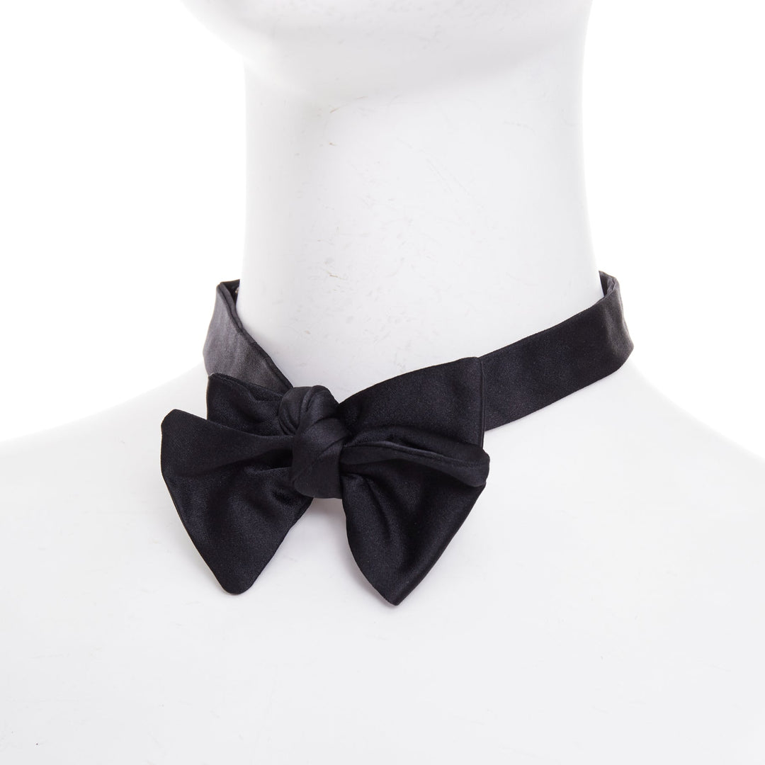 RALPH LAUREN Purple Label black satin silk pleated formal cummerbund bow tie set