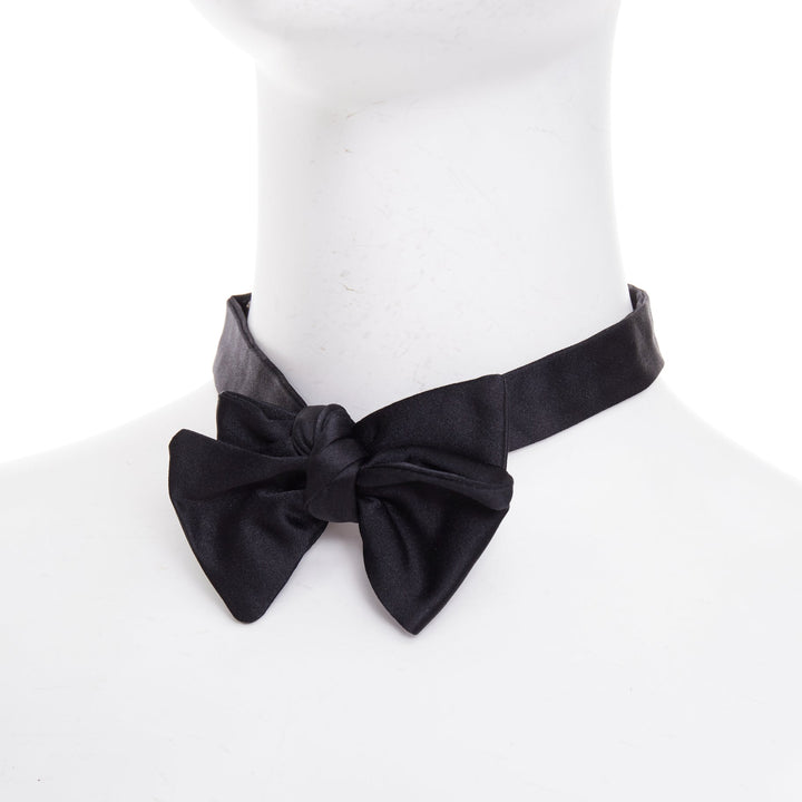 RALPH LAUREN Purple Label black satin silk pleated formal cummerbund bow tie set