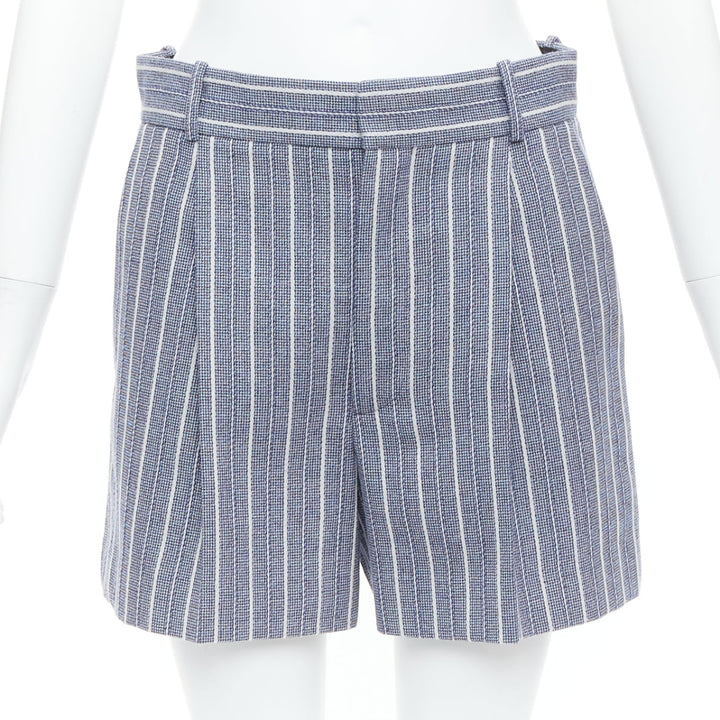 CHRISTIAN DIOR blue grey striped virgin wool mini shorts FR36 S