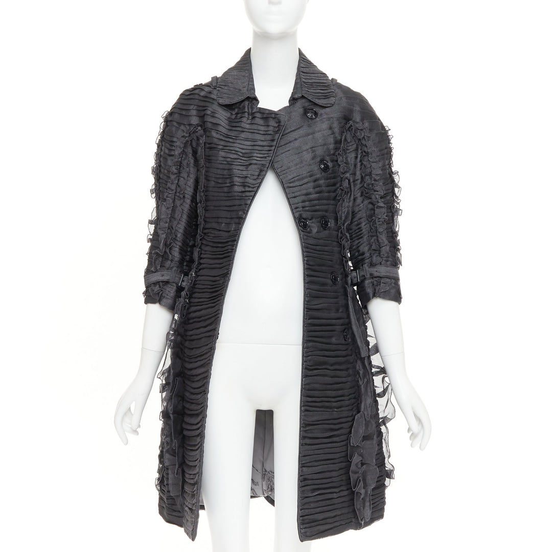 BURBERRY PRORSUM 2010 Runway  grey silk ruffle double breasted trench IT38 XS