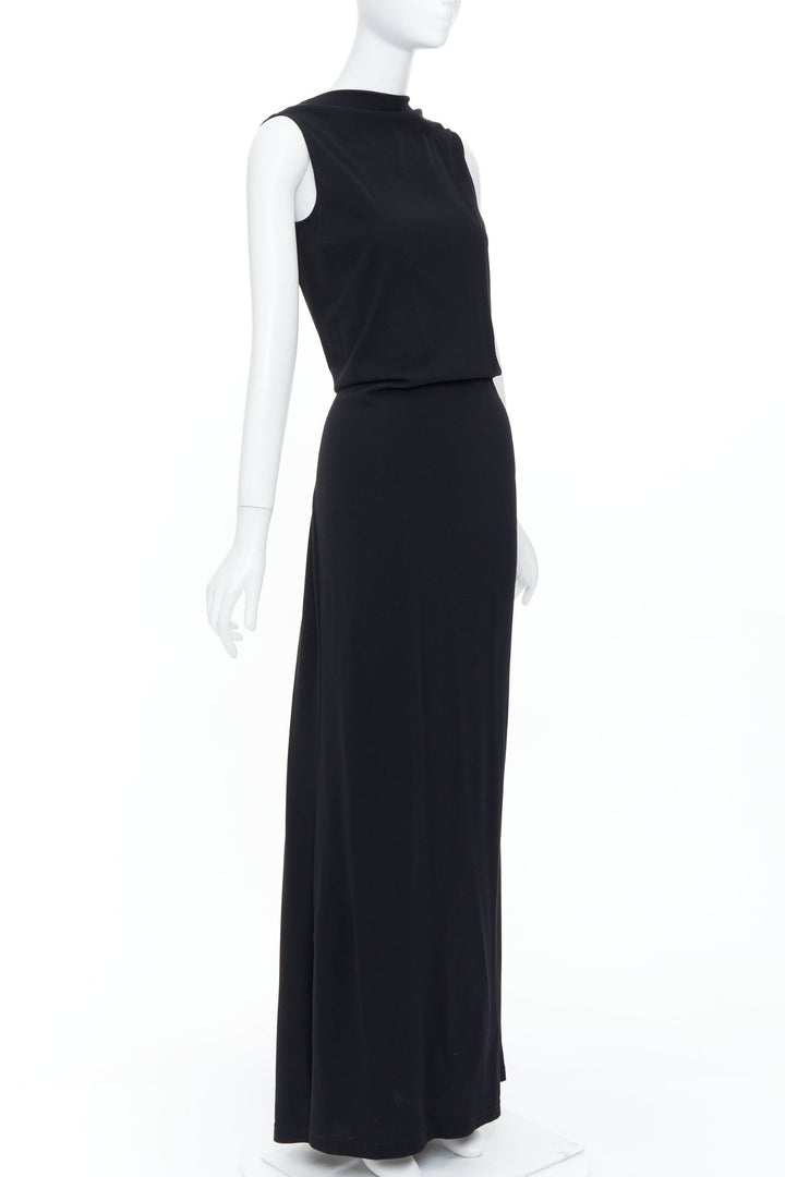 DONNA KARAN Signature black viscose blend dipped back column maxi dress XS