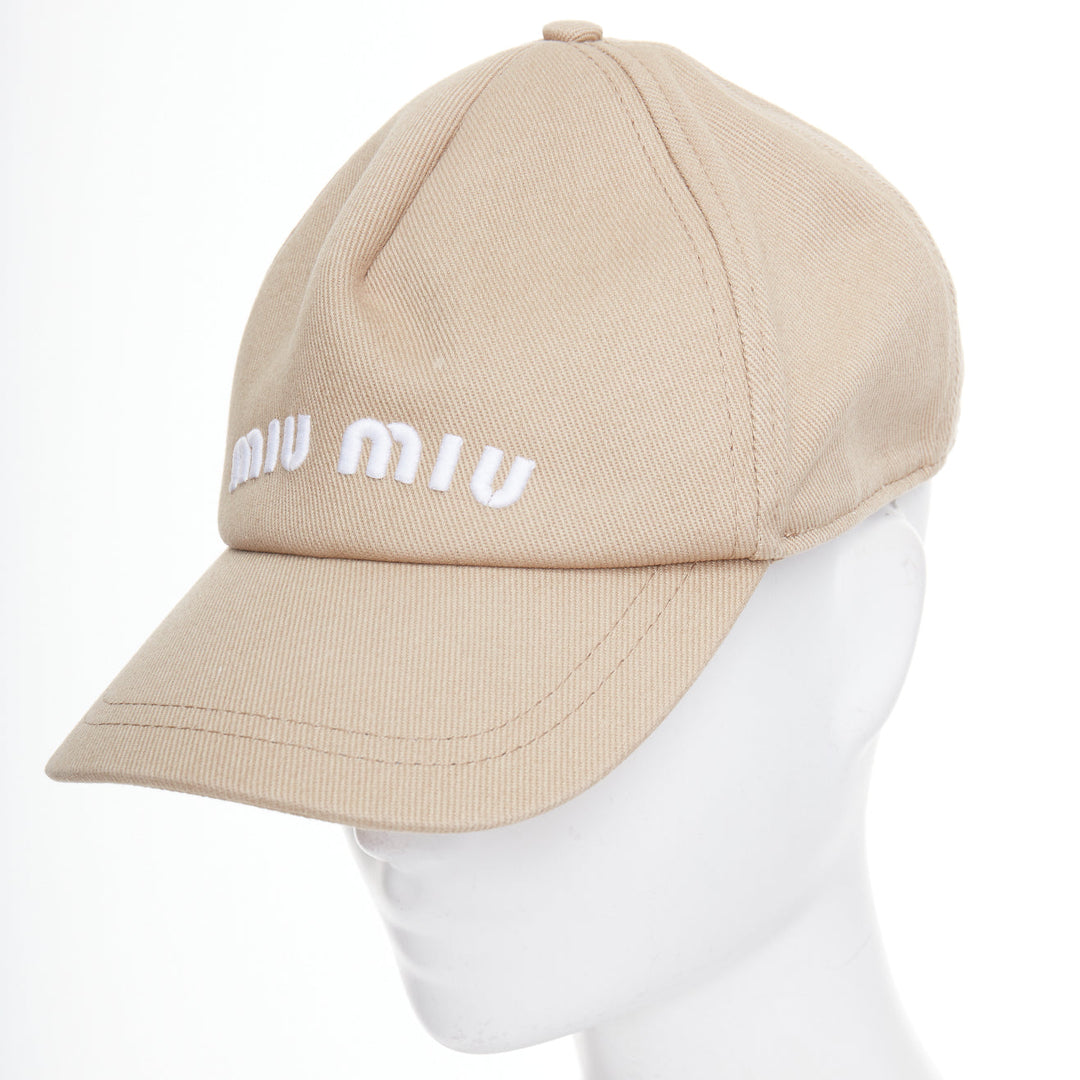 MIU MIU 2023 Drill khaki white cotton twill white logo baseball cap L