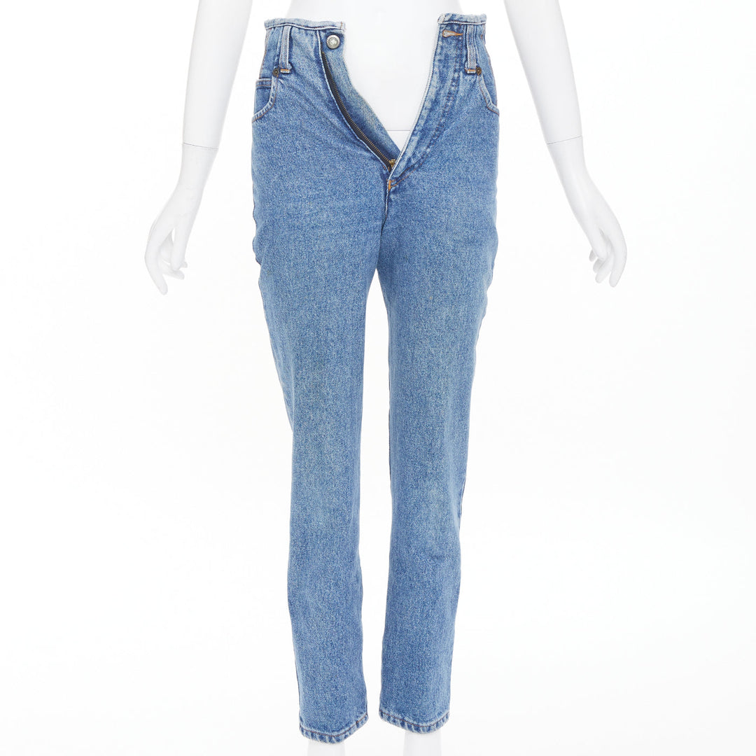 FIORUCCI Vintage washed blue panelled high waisted slim straight jeans 26" S