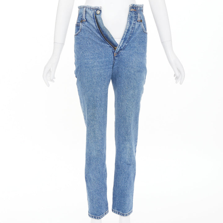 FIORUCCI Vintage washed blue panelled high waisted slim straight jeans 26" S