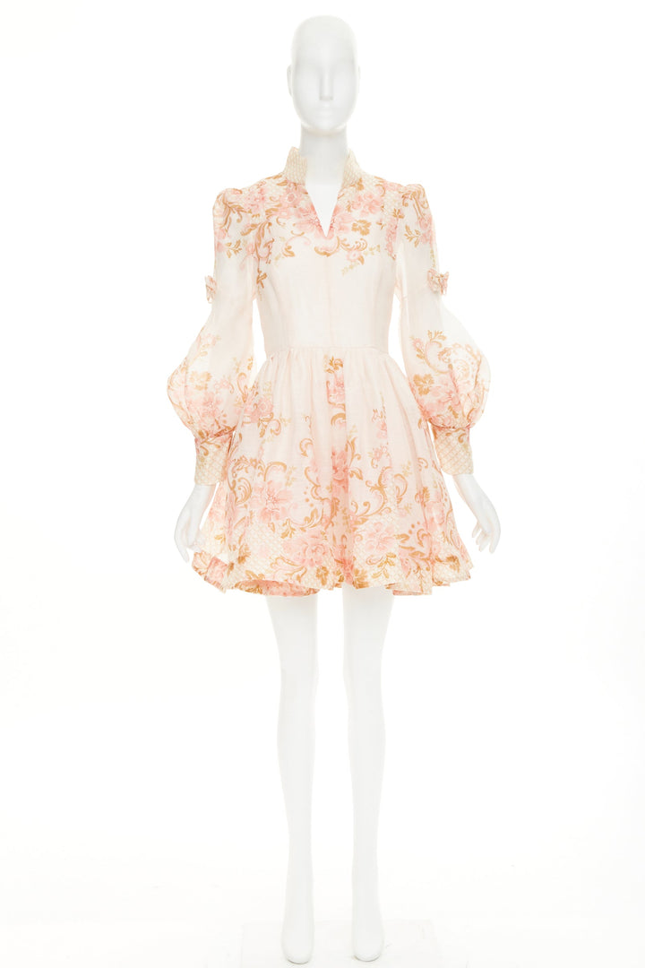 ZIMMERMANN 2022 Runway Postcard Bow rose pink silk linen organza dress US1 XS