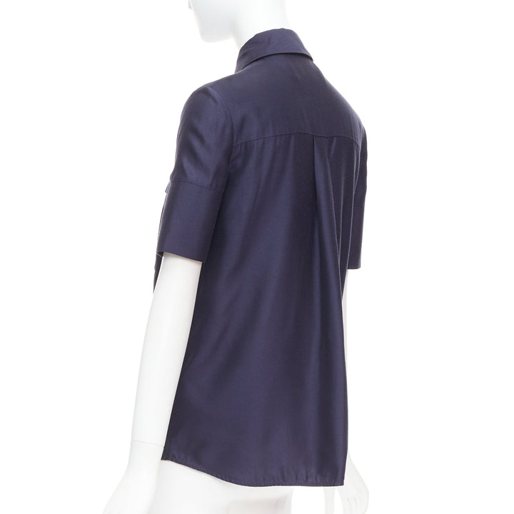 VVB VICTORIA BECKHAM navy black trimmed boxy utility shirt UK6 S