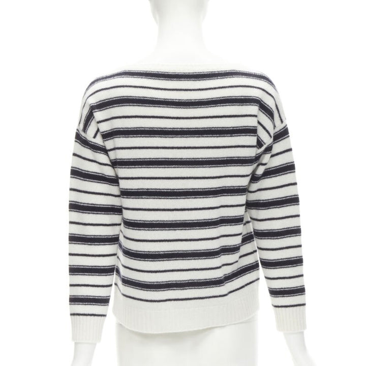 CHRISTIAN DIOR 100% cashmere nautical striped CD Bee embroidery sweater FR36 S