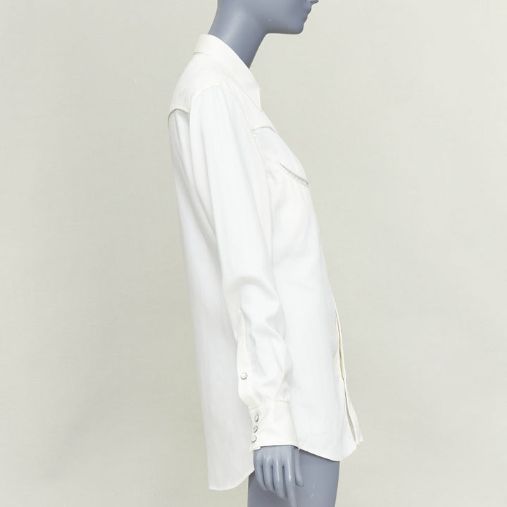 RALPH LAUREN PURPLE LABEL white cotton twill smile yoke western button shirt S
