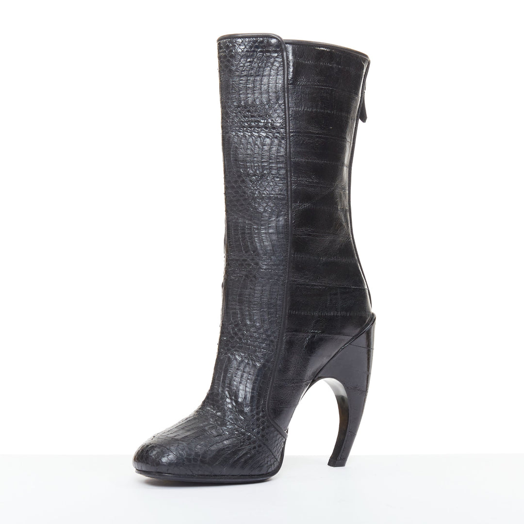 GIVENCHY 2009 multi textured curved horn heel black scaled ankle boots EU40