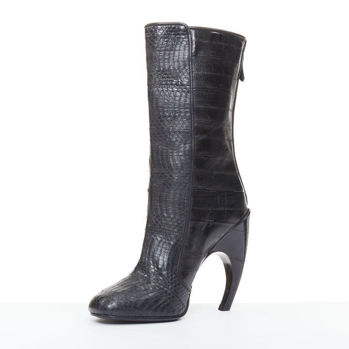 GIVENCHY 2009 multi textured curved horn heel black scaled ankle boots EU40