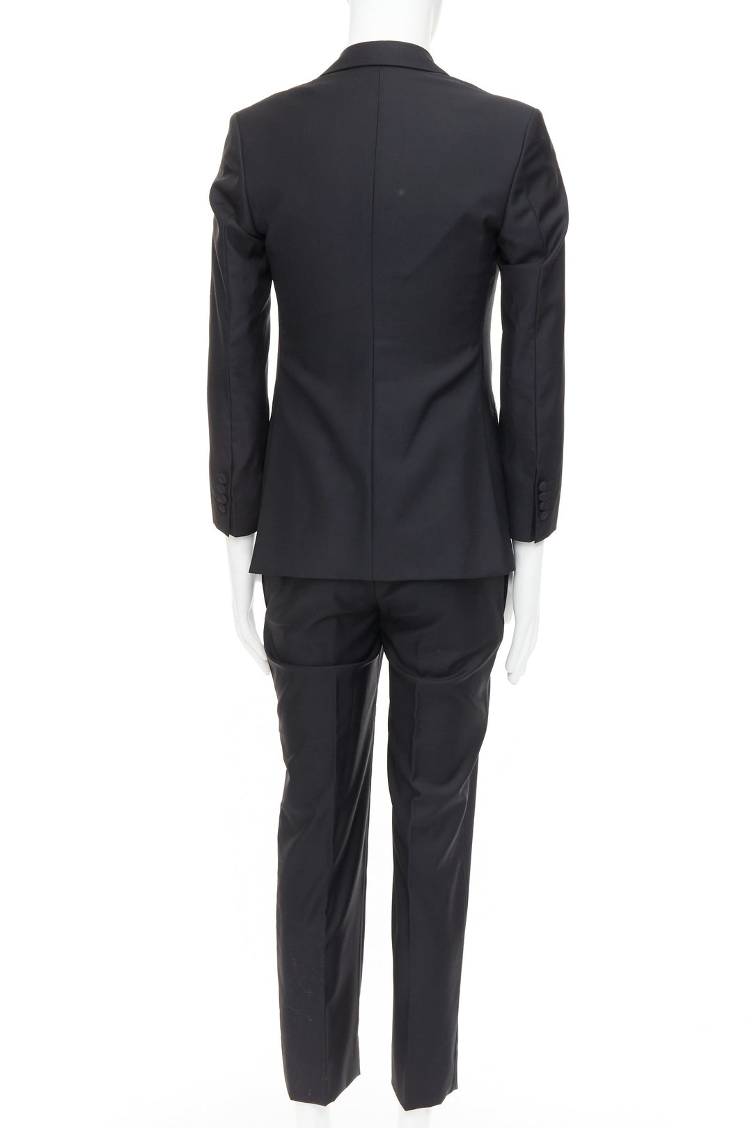 HAYWARD black wool mohair peak lapel double breasted tuxedo suit Sz36 XS
