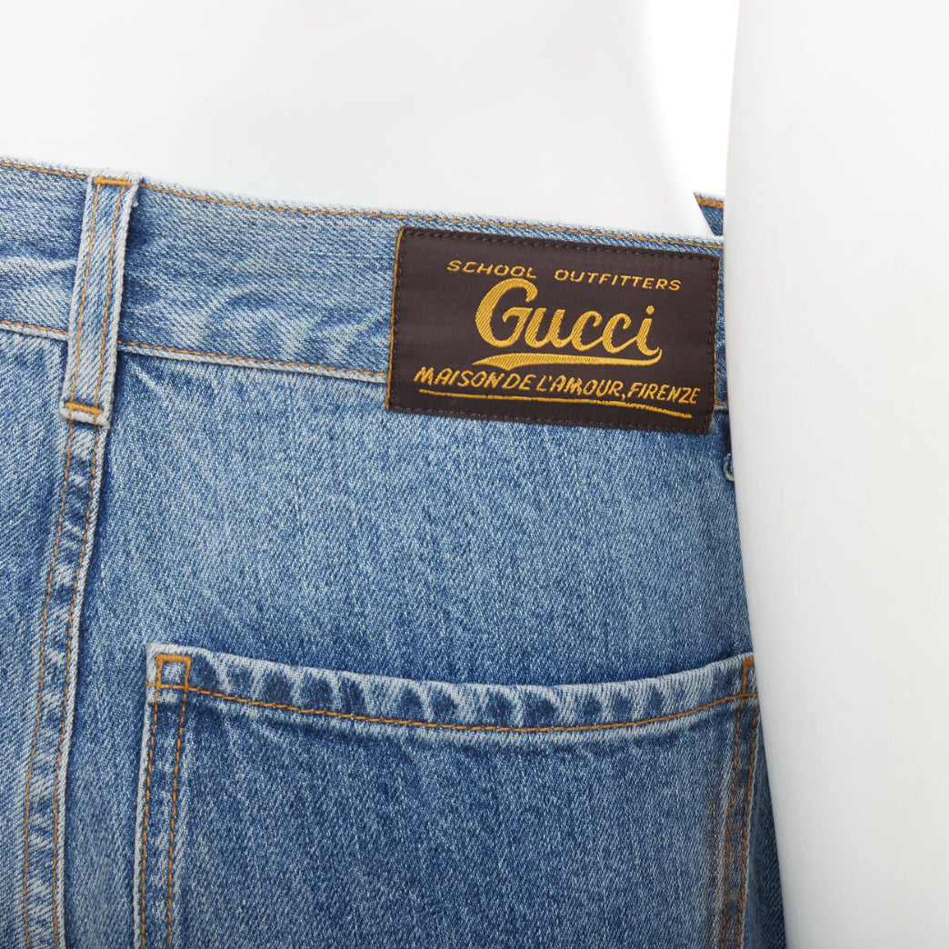 GUCCI 2020 grassstained blue organic denim straight leg jeans 28"