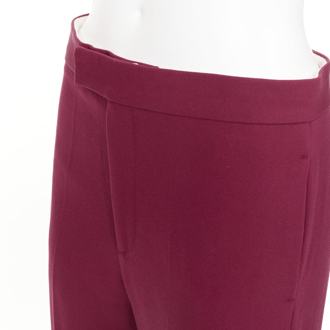 OLD CELINE Phoebe Philo burgundy wool cotton trim cropped dress trousers FR36 S